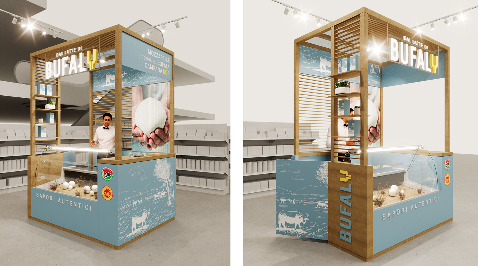 Render 3D Stand EATALY per l'azienda Bufaly