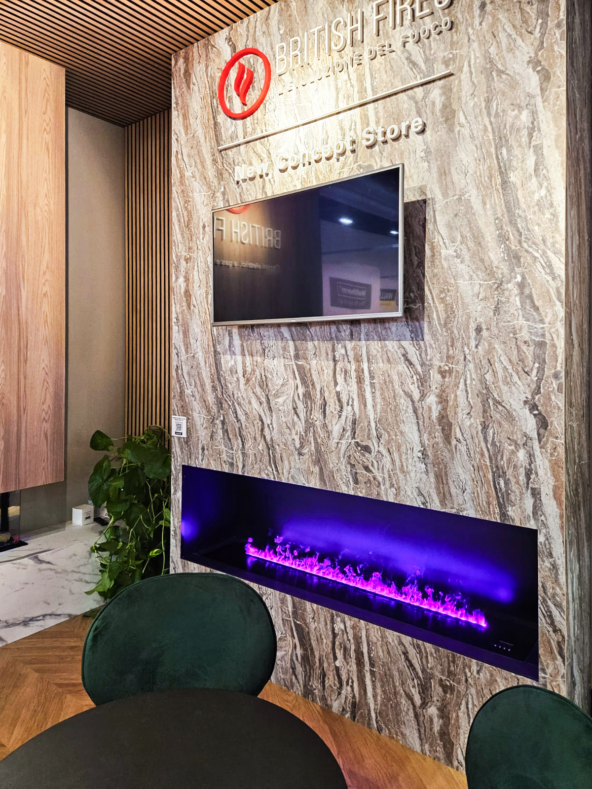 Elementi d'arredo e finiture in pietra per il nuovo Corner commerciale British Fire.