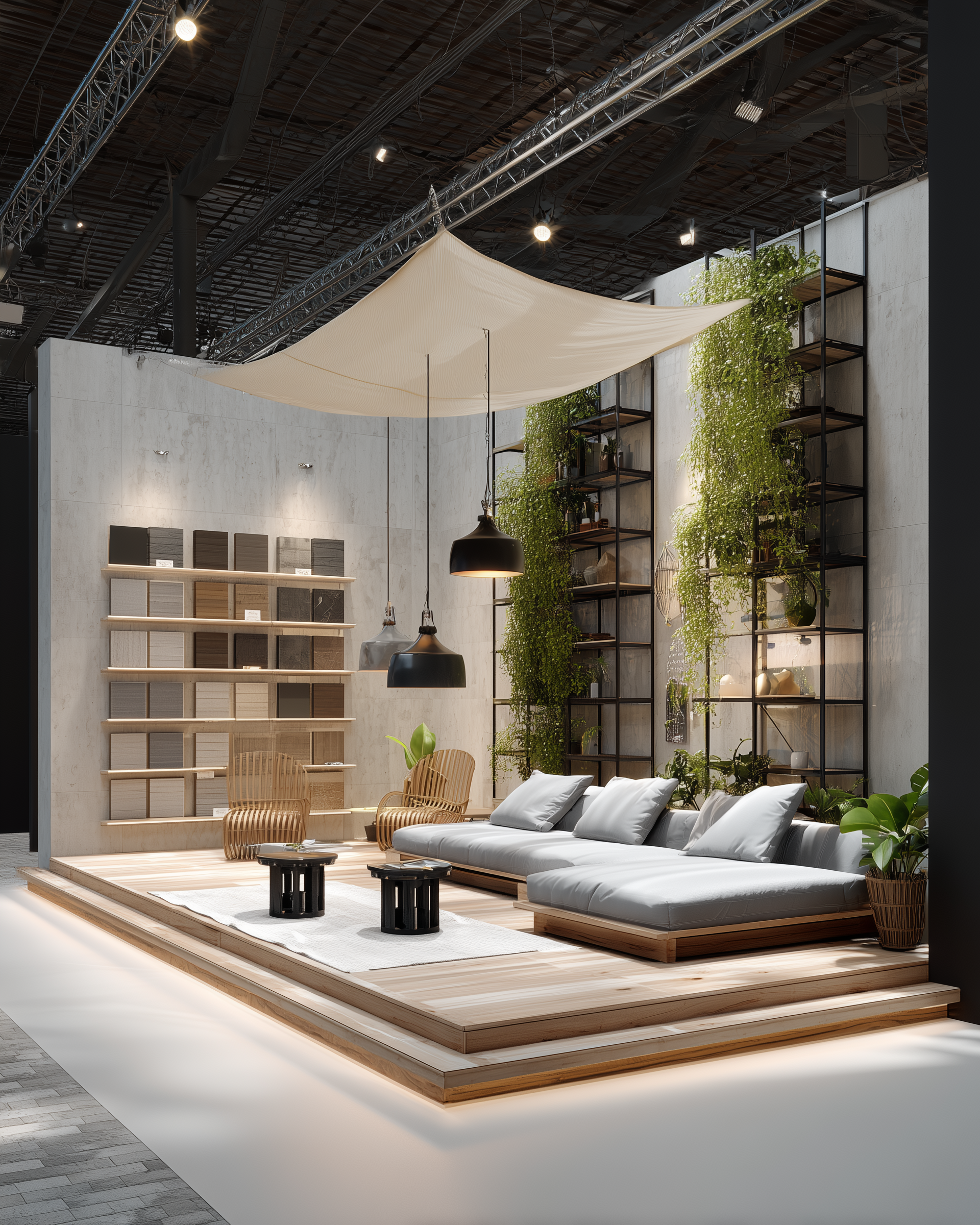 Corner Outdoor con materioteca interno ad un negozio d'arredo.